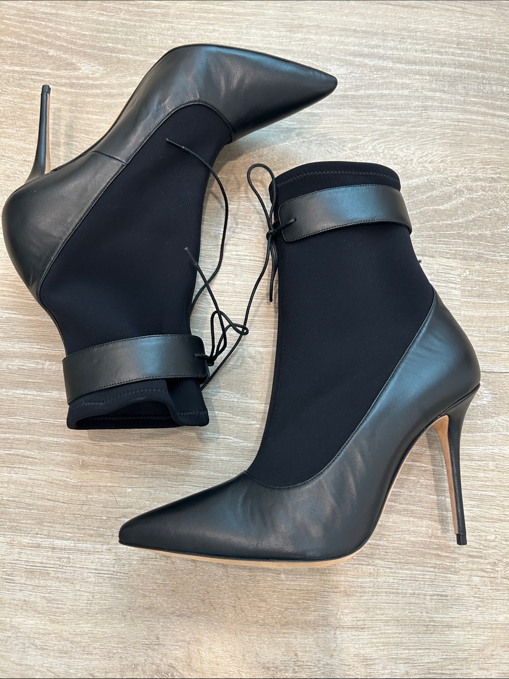 Manolo Blahnik “Said”Black Pointed Stiletto Sock Ankle Boots